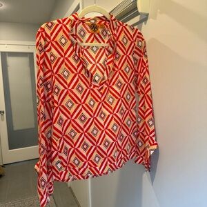 ❌ SOLD ❌ Tory Burch Red and White Geometric Blouse